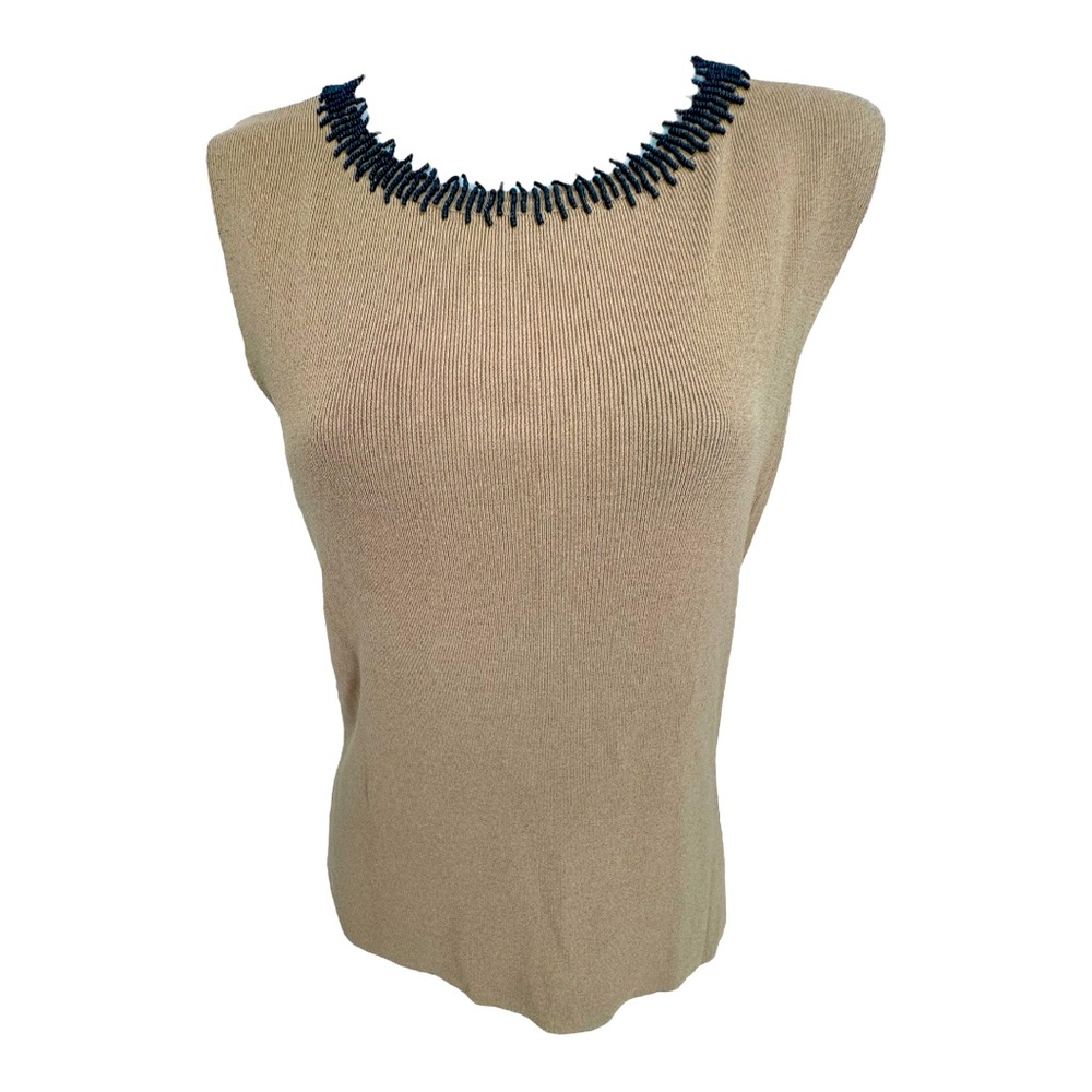 JULIANA honey colored camisole with black beads at neck, S